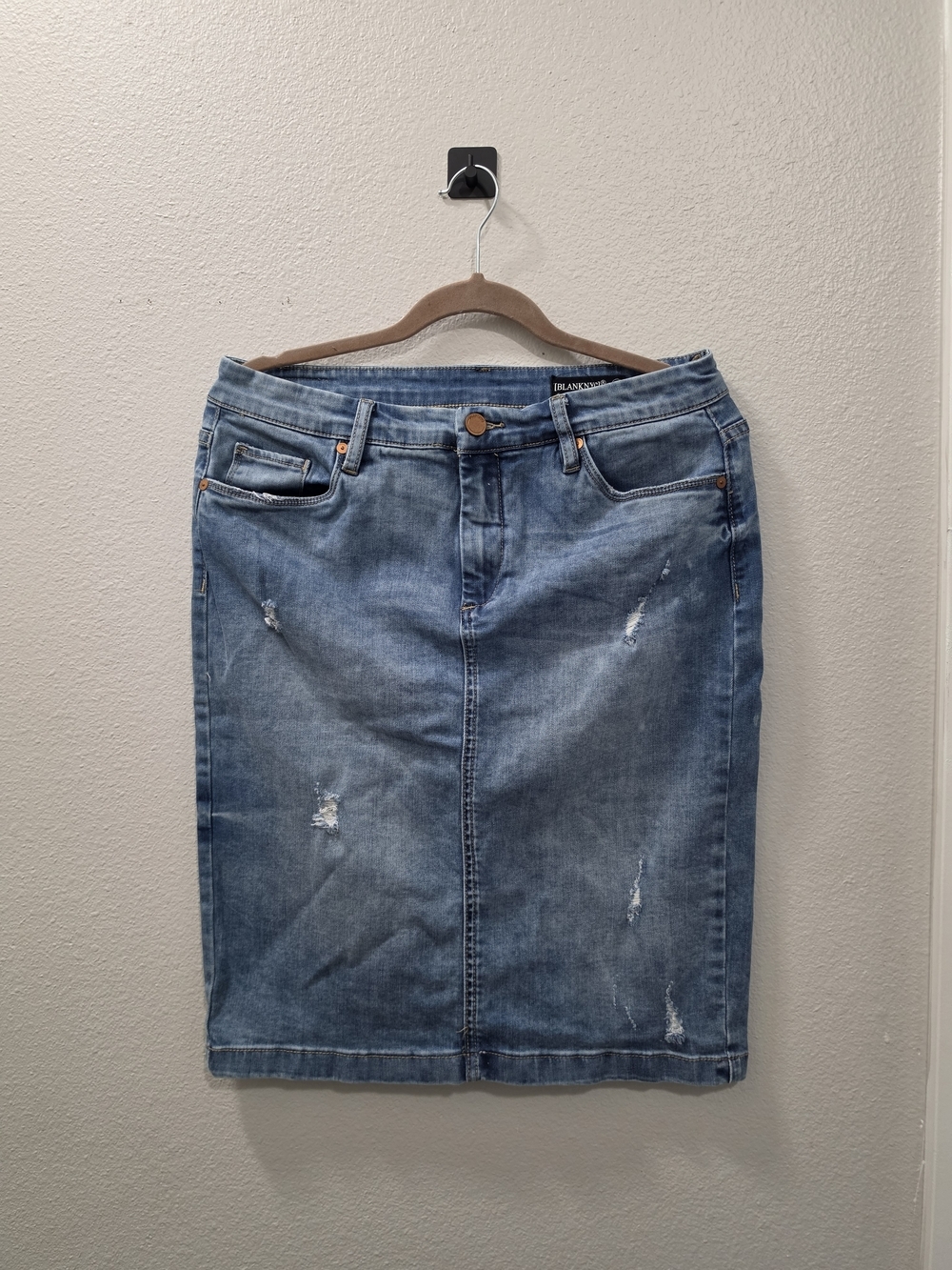 Blank NYC Distressed Denim Pencil Skirt